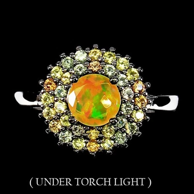 Anillo de plata de ley 925 redondo ópalo de fuego 6 mm zafiro piedras preciosas joyería tamaño 8,5 Foto 1 de 4