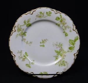 Antique Haviland Limoges France Schleiger 455F Pink Green Floral Plate Gold Rim - Picture 1 of 9
