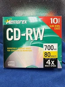 NEW Memorex CD-RW 4x 700MB 80 Min Rewritable Compact Discs 10Pack Blank music CD - Bild 1 von 6