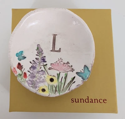 New Sundance Mini Trinket Dish Monogram L & Floral Jewelry Holder 3 in. Boho - Image 1 of 4