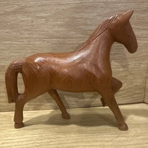 8" Wooden Hand Carved Walking Horse Figurine Statue Sculpture Handmade Decor - Picture 1 of 12