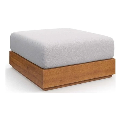 Tahoe Outdoor Patio Acacia Wood Ottoman in Natural Light Gray - Image 1 of 4
