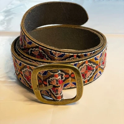 Vintage Lucky Brand Embroidered Leather Belt M NWT Bohemian, Festival, Colorful - Image 1 of 4