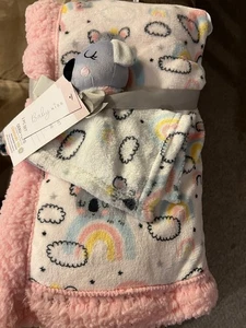 Baby Kiss Koala Bear Set 2 Coperte Grande e Sicurezza Arcobaleni, Nuvole Rosa Bianco - Foto 1 di 7