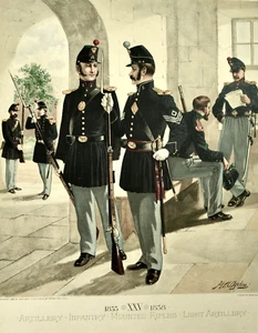 H A Ogden, Lithograph US Milit. Uniforms 1855-'58 Artillery, Mounted Rifles + 1 - Picture 1 of 7