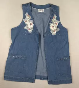 VINTAGE 90s WOMEN'S DENIM VEST - APPLIQUE - BRIDGE - SIZE L - Picture 1 of 7