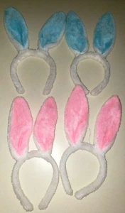 4 FURRY EASTER BUNNY EARS BOYS GIRLS 2 PINK 2 BLUE ONE SIZE FITS MOST RABBIT - Picture 1 of 1