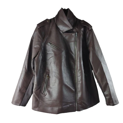 Lane Bryant Faux Brown Leather Motorcycle Jacket 22/24 Moto Asymmetrical Zip - Image 1 of 4