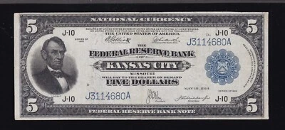 US 1918 $5 FRBN Kansas City Note FR 804 VF (680) - Image 1 of 2