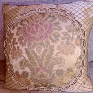 Croscill Home Tapestry Throw Pillow 15 In Square Floral Pattern Twist Rope Trim - Picture 1 of 10