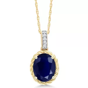 10K Yellow Gold Sapphire and Diamond Pendant Necklace For Women (2.54 Cttw, - Picture 1 of 5