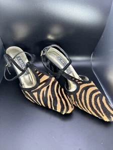 J Renee Leopard Animal Print Slingback Pumps Shoes Mule Black Suede - Size 8.5 M - Picture 1 of 9