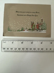 Vintage Victorian Christmas Card - Minstrels Playing Instruments In Snow - Picture 1 of 2