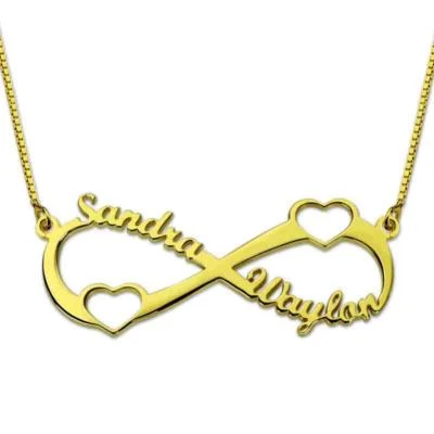 Collana con doppio nome infinito argento Giallo 925 doppio cuore gioielli donna  - Immagine 1 di 3