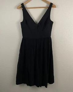 J Crew 4 Black Textured Chiffon 100% Silk Twist Front V Neck Sleeveless Dress - Picture 1 of 5