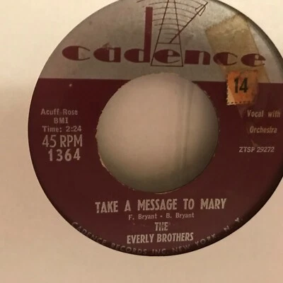 THE  EVERLY  BROTHERS     7"  VINYL   SINGLE ,   TAKE  A  MESSAGE   TO  MARY  - Image 1 of 2