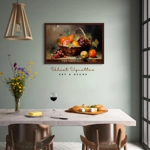 Framed Fruit basket oil painting print, vintage kitchen home wall decor art gift - Picture 1 of 37