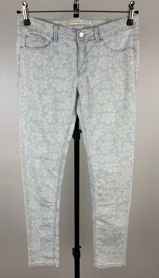 SPRINGFIELD Damen Gr. 38 Stretch Jeans weiß blau Blumen Jeanshose Denim 8C8 - Bild 1 von 4