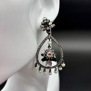 Elegant Sparkling Black Chandelier Statement Earrings (pierced) - Picture 1 of 6