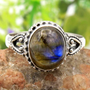 Anillo de plata esterlina maciza con piedras preciosas finas hechas a mano de labradorita talla 12 - Imagen 1 de 5