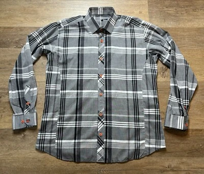 Jared Lang Men's Button Down Shirt Large L Gray Plaid - Image 1 of 4