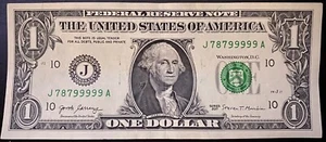 Fancy serial number 1 dollar bill - Picture 1 of 4