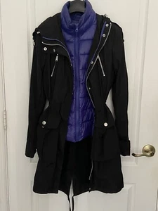 BCBGeneration Convertible Rain Jacket, Coat & Blue Vest & Hood Cinched Waist XS - Picture 1 of 8