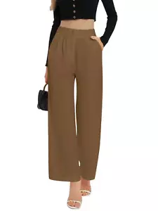 Womens Wide Leg Pants High Elastic Waisted Business Trousers Long Straight Suit - Picture 1 of 14