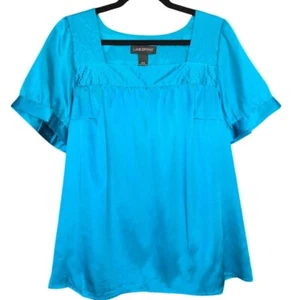 NWT Lane Bryant Satin Blouse Size 14/16 Teal Babydoll Satin Party Festival Y2K - Picture 1 of 7