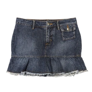 Denim Jean Mini Skort Skirt Girls Large 26x12 Ruffled Peplum Front Pocket Cotton - Picture 1 of 8