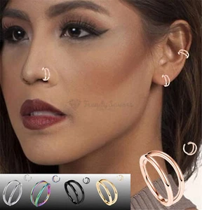 1pc Double Stacked Septum Nose Ring Hoop Ear Piercing Surgical Stainless Steel - Picture 1 of 72