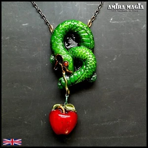 Alchemy Witchcraft Talisman Luxury Jewelry Green Snake Red Apple Pendant Charm - Picture 1 of 24