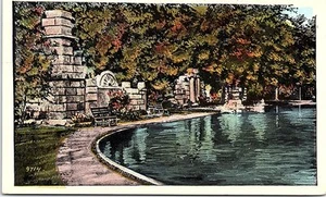 1925 Postkarte Ruinen im Tower Grove Park St Louis MO Teichbänke Natur - Bild 1 von 2
