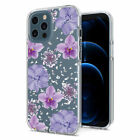 For Apple iPhone - Dry Flower & Gold Flake Dual Layer Impact Cover Case PURPLE