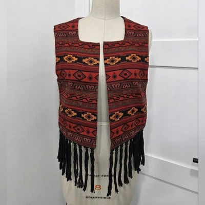 BCBG Tribal Black fringe Hem Vest SIZE S/M - Image 1 of 4