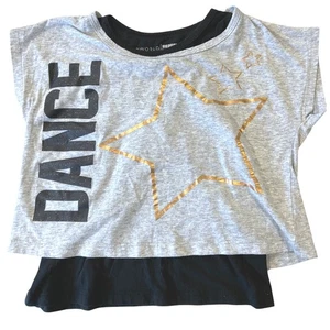 BIOWORLD Kids Girls Medium Gray Black Dance Star Layered T Shirt Top - Picture 1 of 3