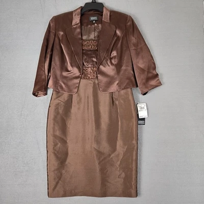 ADRIANNA PAPELL Occasions Embroidered Beaded Column Dress Blazer Womens 8P NWT - Image 1 of 4