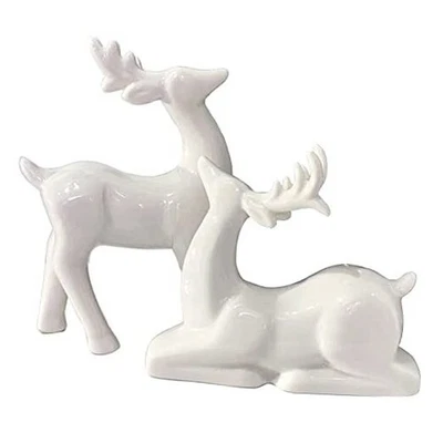 Estatuillas de Reno de Navidad de Porcelana, Pack 2 Mini Animales Reno Decoración Ciervo  Foto 1 de 4