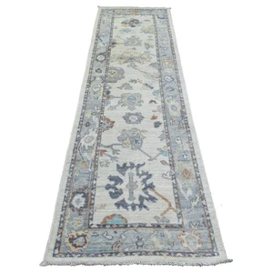 2'7"x9'8" Ivory Hand Knotted Afghan Angora Oushak Pure Wool Runner Rug R71507 - Picture 1 of 6