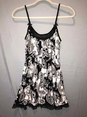 ND Intimates Talla S Negro/Blanco/Gris Elegante Paisley Floral Encaje Babydoll Chemise Foto 1 de 4