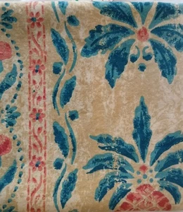Vtg Greeff  "Guilford" Fabric Pineapple Design in Teal, Salmon, & Tan 7 Yds  - Picture 1 of 7