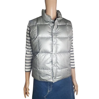Lands End Size M (10/12) Goose Down Puffer Vest Silver Snap Gorpcore Hiking - Image 1 of 4
