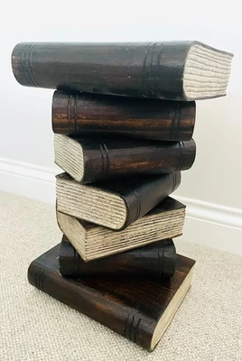 Coffee Table Books Stack Solid Wood Side End Lamp Stand Library Furniture - Image 1 of 4