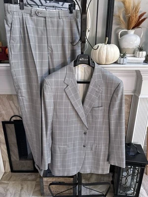 BRIONI Traje Hombre Woo Seda - Negro/Blanco Cuadros Cuadros - 44L Ajuste Atlético Foto 1 de 4