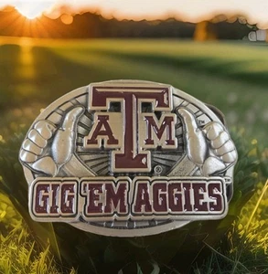 VTG TEXAS A & M BELT BUCKLE PEWTER Great American Products GIG 'EM AGGIES 2003 - Picture 1 of 8