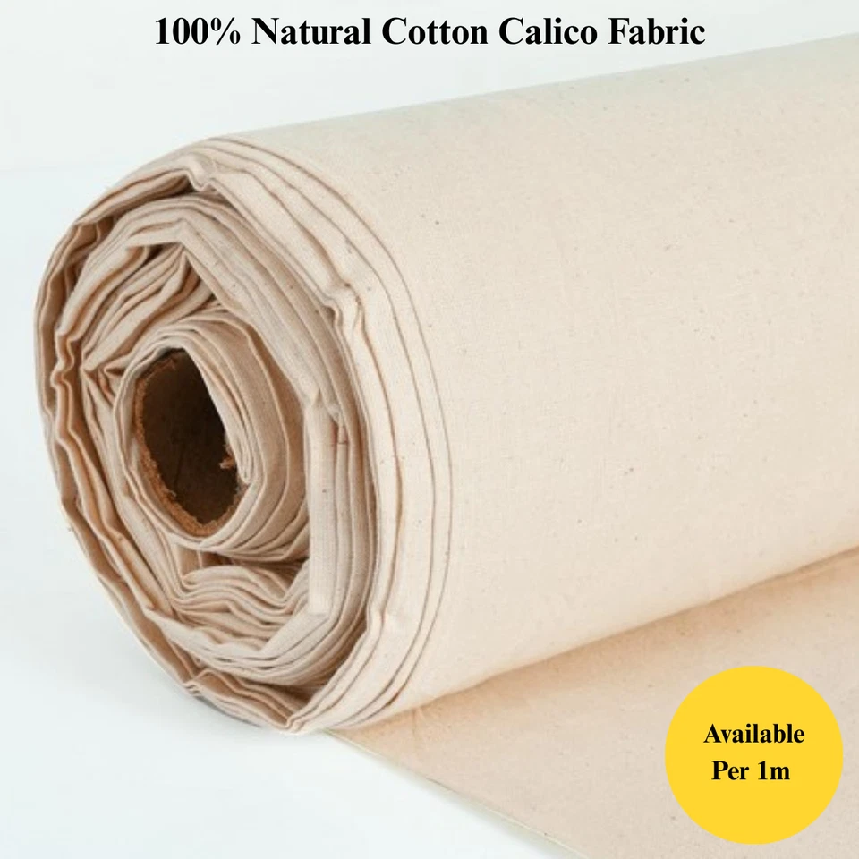 100% Natural Cotton Calico Fabric Medium Weight 150 gsm 58" Handcraft Per 1m - Image 1 of 4