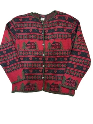 Cárdigan de vacaciones Hastings & Smith Cabin Cottagecore para dama M rojo verde vintage Foto 1 de 4