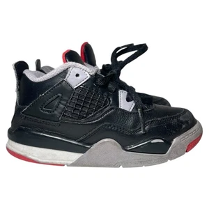 Air Jordan 4 Retro Bred Reimagined TD Schuhe Größe 9c schwarz BQ7670-006 gebraucht - Bild 1 von 19