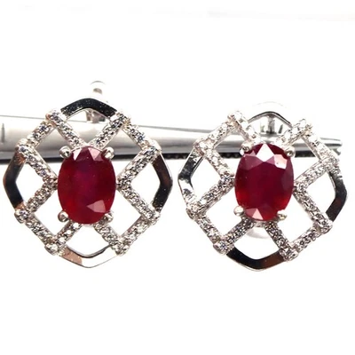 Prata esterlina 925 6 x 8 mm. Brincos de pedra do nascimento de rubi vermelho e zircão - Imagem 1 de 4