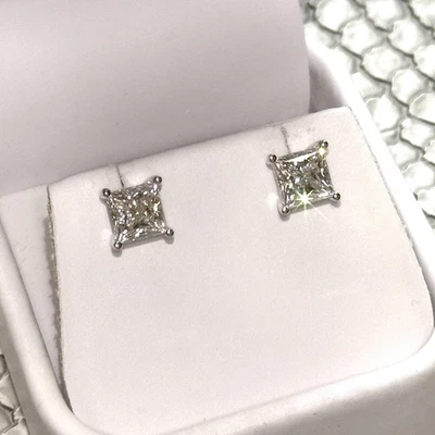 3 TCW Princess Lab Created Solitaire Women's Stud Earring 14k White Gold Plated - Image 1 of 4